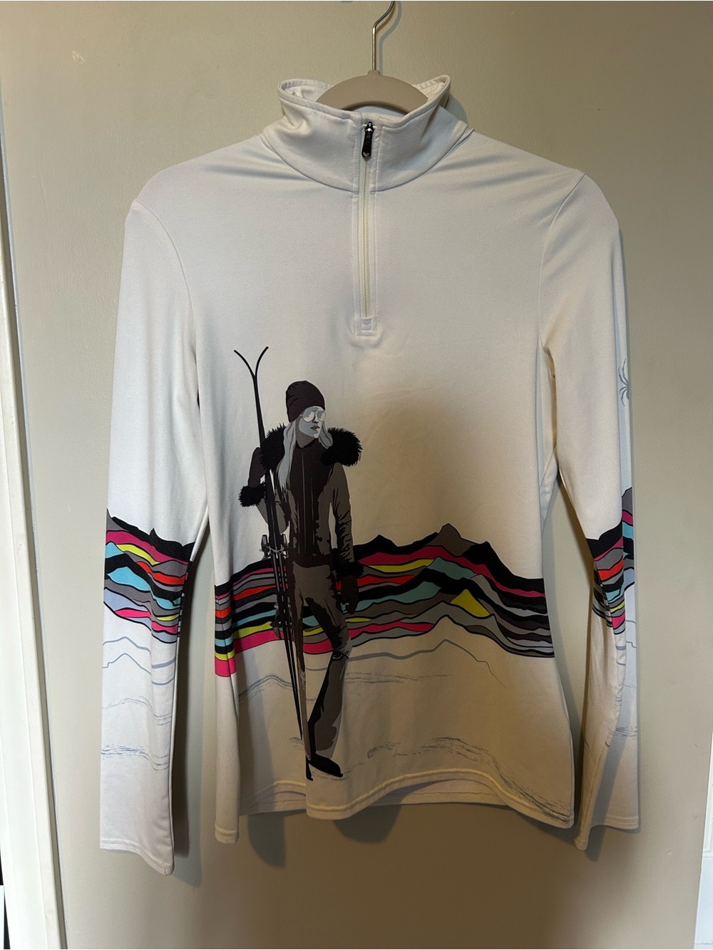 Spyder White Quarter-Zip Ski Graphic Pullover